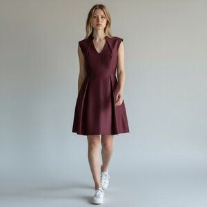 Halston Heritage Burgundy Sleeveless Pleated Dress - Size 10